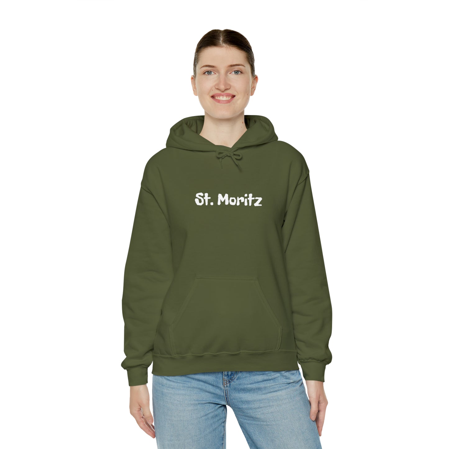 St. Moritz white Font | Highperformer Hooded Sweatshirt