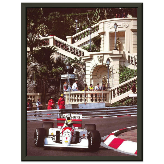 Ayrton Senna F1 Monaco Grand Prix Premium-Poster aus mattem Papier mit Metallrahmen