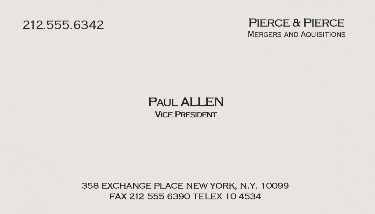 119 von 500 Paul Allen Business Card aus American Psycho - BWL.Breitseite